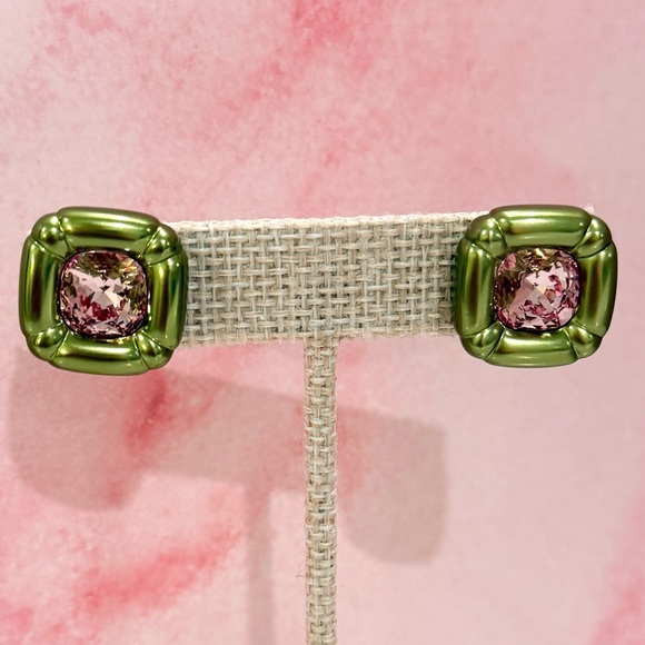 Swarovski Green Dulcis Pink Crystal Stud Earrings - Picture 2 of 6
